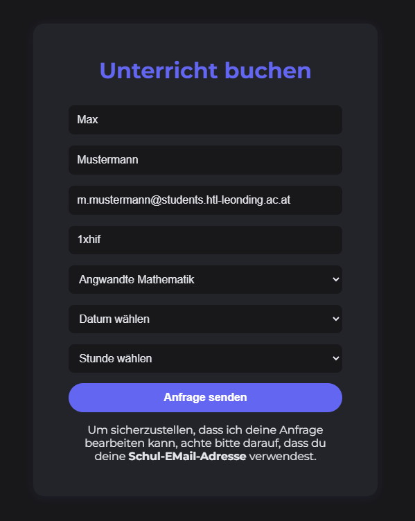 Tutoring Platform Booking Screen
